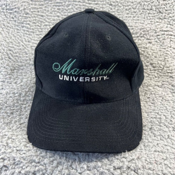 Vintage Marshall University Hat Adult Black Green Embroidered Spellout 90s Herd - Picture 1 of 9
